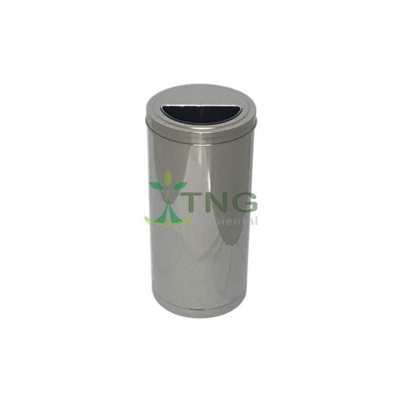 Lixeira 50 litros em aço inox com tampa meia-lua
