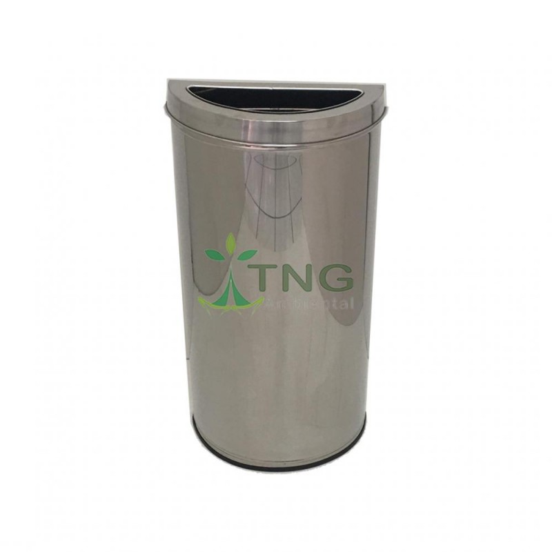 Lixeira 40 litros em aço inox no formato meia-lua