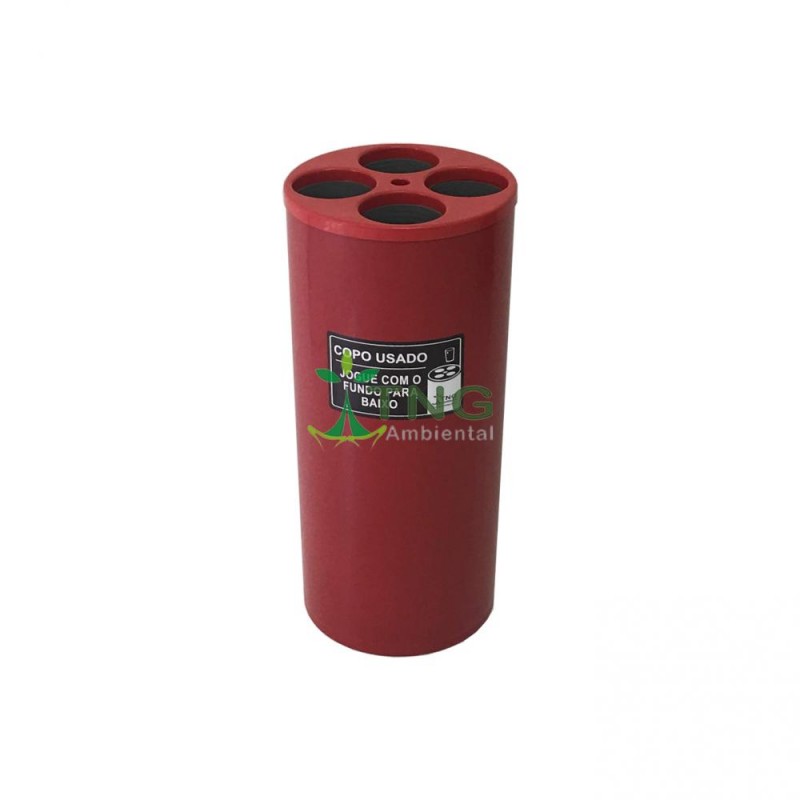 Dispenser de copos usados em plástico com 4 aberturas para copos de água