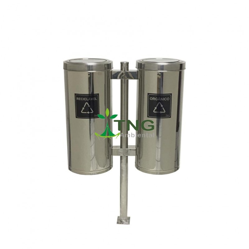 Conjunto com 02 lixeiras para coleta seletiva em aço inox 304 50 litros cada