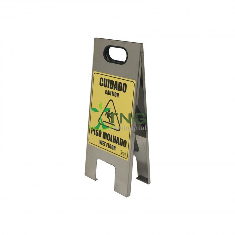 Placa sinalizadora em aço inox fundo amarelo