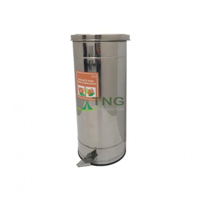 Lixeira 50 litros em aço inox com pedal - Coleta de máscaras