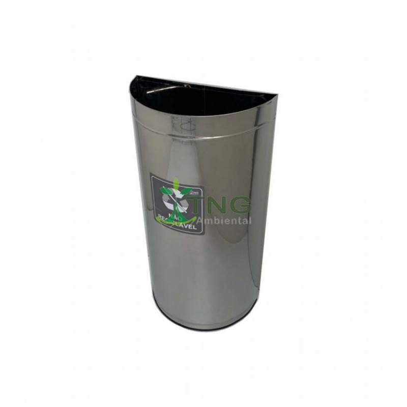 Lixeira 40 litros em aço inox em formato meia-lua