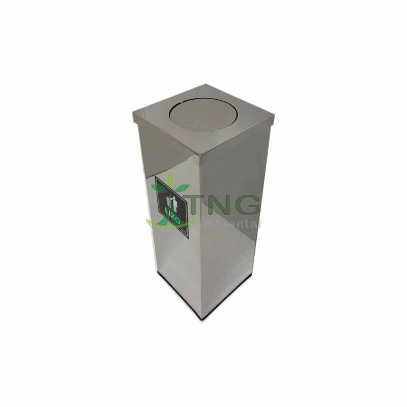Lixeira 72 litros em aço inox quadrada com tampa flip-top