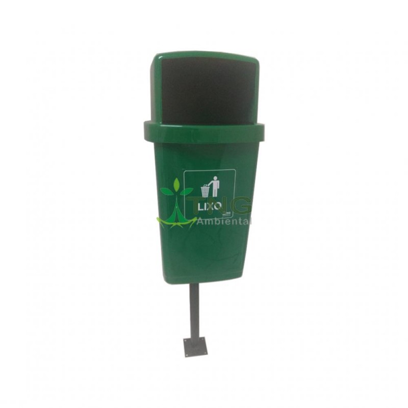 Lixeira 50 litros em fiberglass com abertura frontal fixada em poste