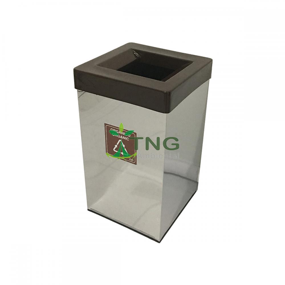 Lixeira 50 litros quadrada em aço inox com aro em fiberglass