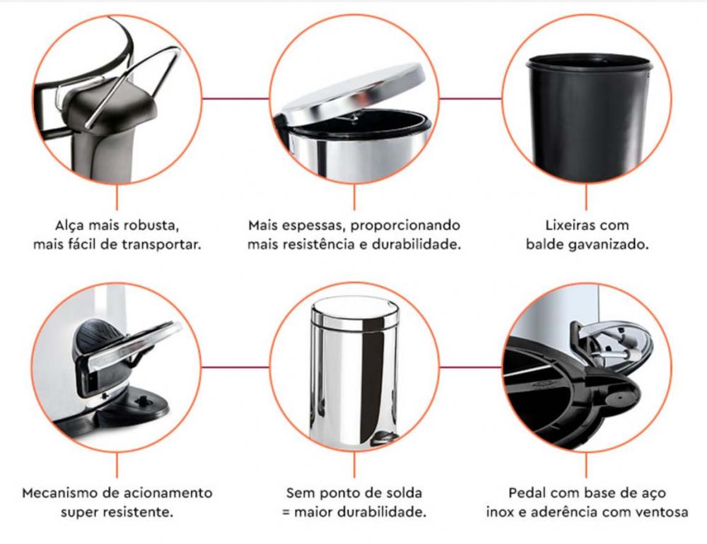 Lixeira 20 litros em aço inox com pedal