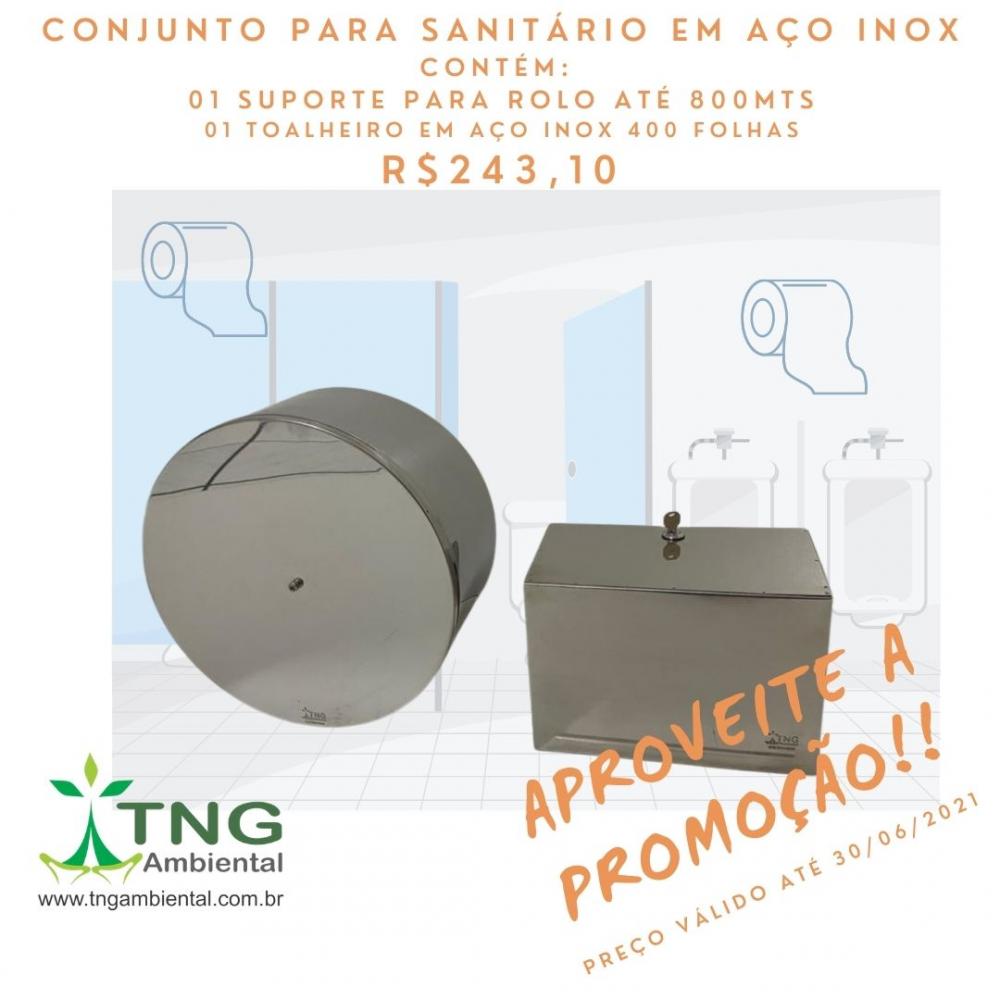 Conjunto em aço inox para sanitários