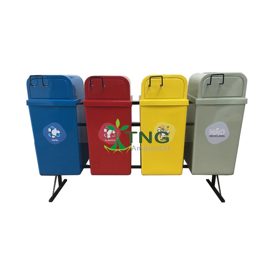 Conjunto coleta seletiva com 02 lixeiras em fiberglass com tampa fast food 120 litros cada