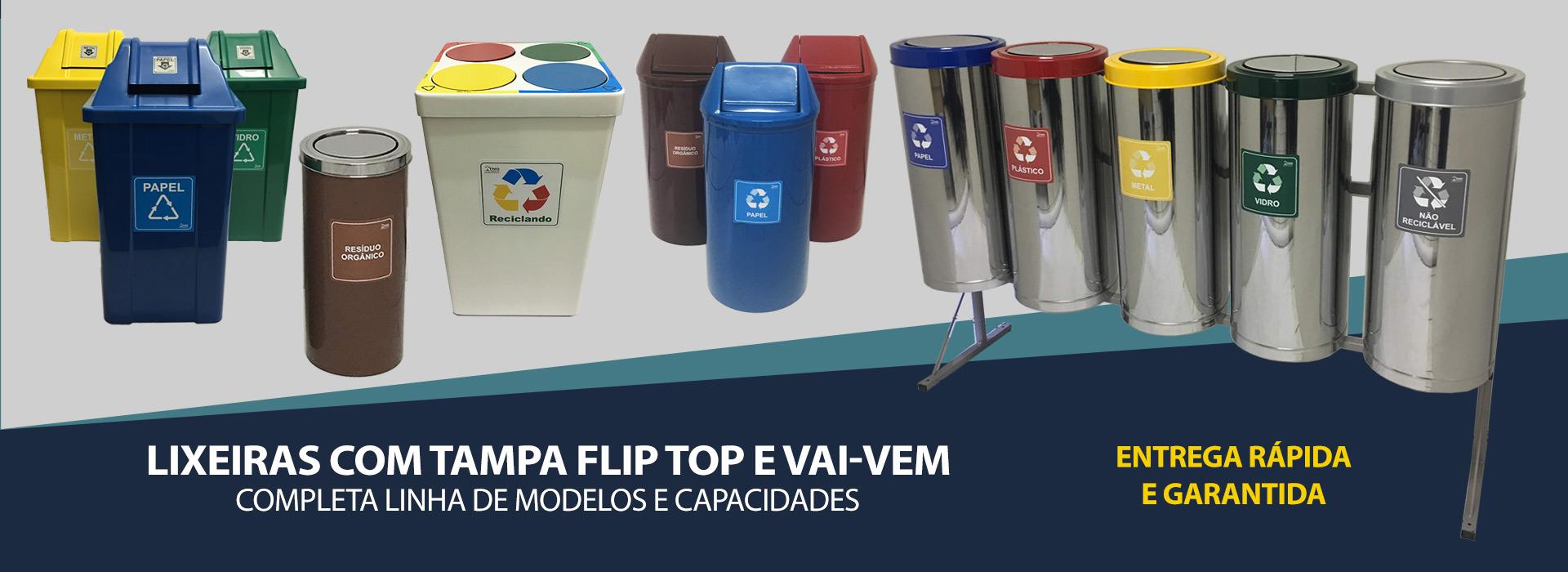 Lixeiras com tampa flip top e vai vem